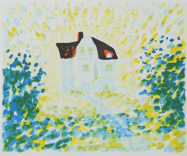 PETER DAHL. Färglitografi "Farmors hus", signerad 81/300 Peter Dahl.