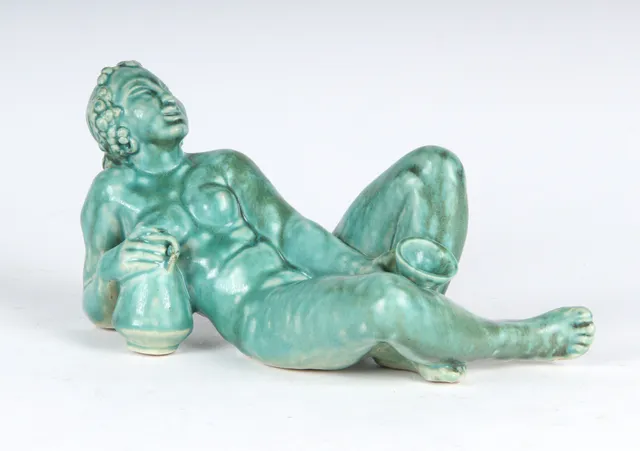 Jens Jacob Bregnø. Bacchante, figure of green-glazed stoneware, circa 1930s.