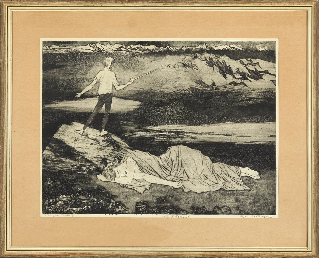 Winge, Sigurd — "Ridder uten frykt og daddel" 1956 — Kunst/Grafikk — Blomqvist