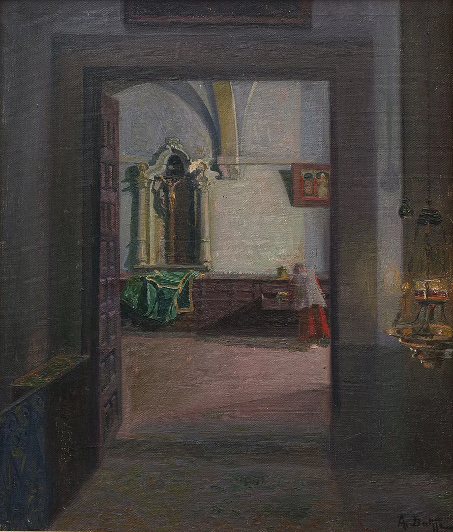 CATALAN SCHOOL, FIRST THIRD 20TH CENTURY. Interior with an altar boy. — Paintings — Balclis