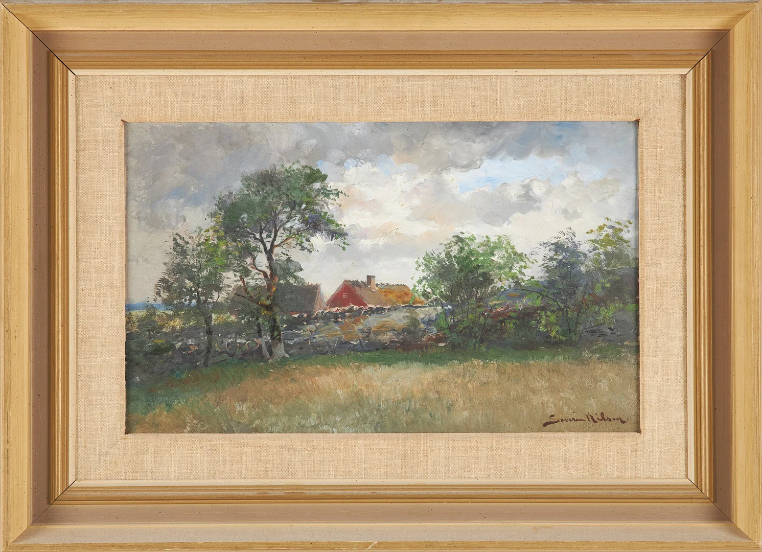 SEVERIN NILSON. Gårdsmotiv, olja på duk uppfodrad, signerad Severin Nilsson. — Paintings — Stockholms Auktionsverk Sickla