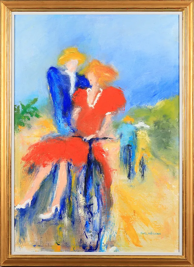 KARL HÖGLUND (Sverige, Född 1940): Cyklisterna, signerad, olja på duk.