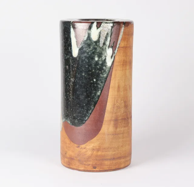 Conny Walther. Large cylindrical floor vase of glazed stoneware