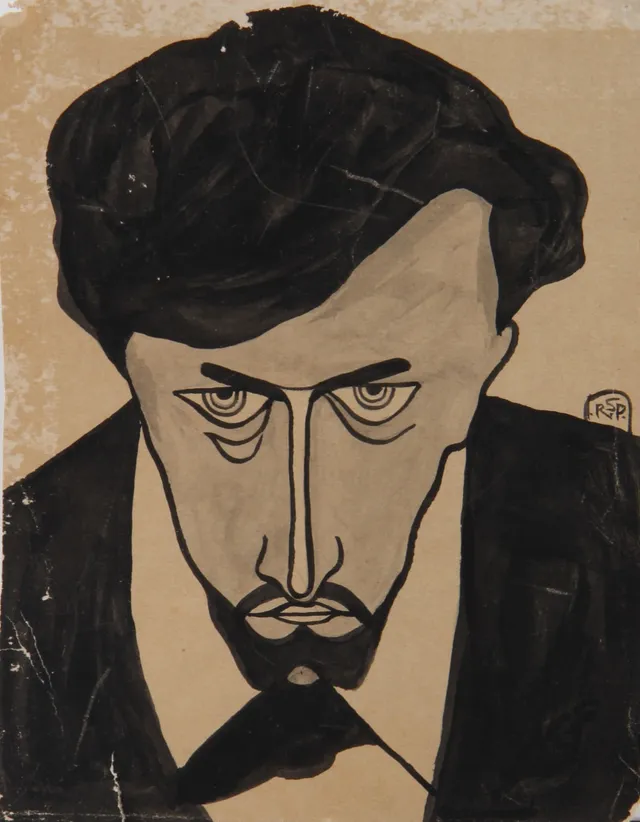Robert Storm Petersen. Portræt af J.F. Willumsen. Tusch.