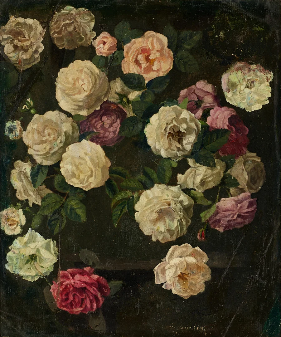 OIDENTIFIERAD KONSTNÄR. (1800-tal): Stilleben med blommor, otydlig signatur, olja på duk uppfodrad på pannå. — Paintings — Crafoord Auktioner Stockholm
