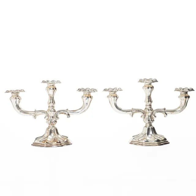 C.G. Hallberg, Kandelabrar, ett par, silver, Stockholm 1939.