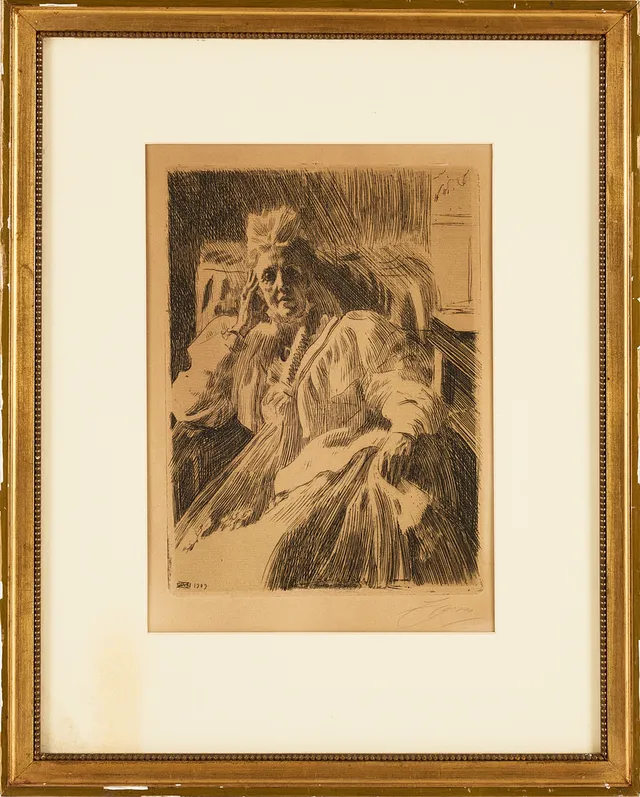 ANDERS ZORN. "Änkedrottning Sophia", etsning, signerad och daterad i trycket, 1909, samt signerad i blyerts, Zorn.