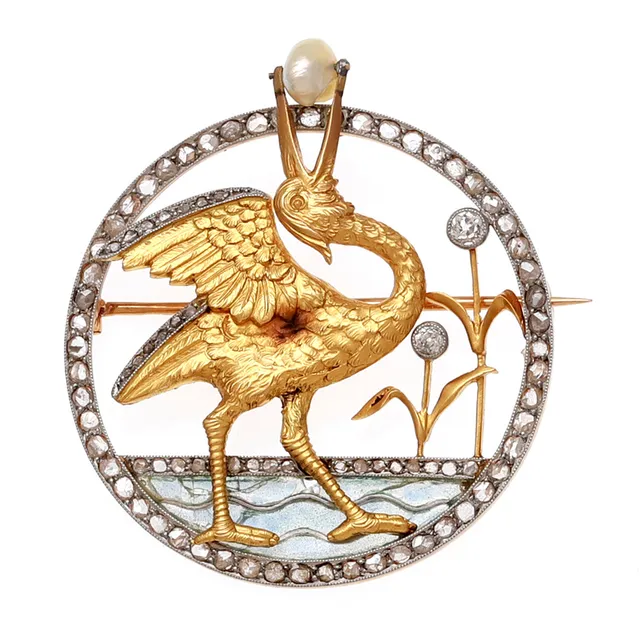 MASRIERA Y CARRERAS. Brooch with heron, circa 1914.