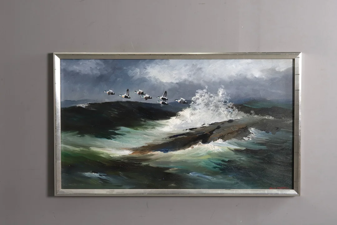 KNUT VALINDER, "Änder i flyk", olja på duk, signerad. — Paintings — Örebro Stadsauktioner