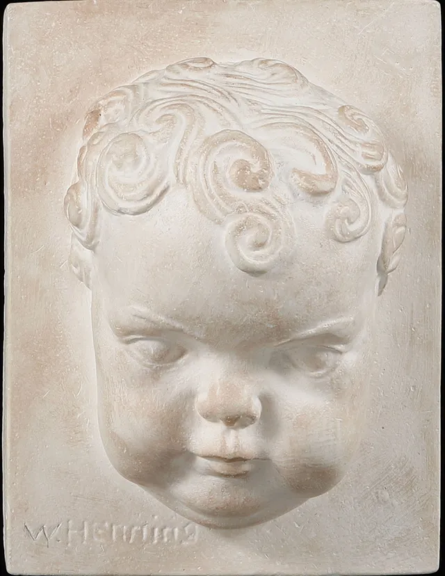 WILHELM HENNING. Väggrelief, gips, signerad.