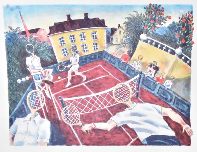 JUSSI TAIPALEENMÄKI. färglito, tennisbana i Hyltebruk.