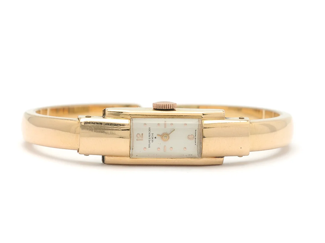 BAUME & MERCIER, damur, 11,5 x 25 (35) mm, doublé, manuell, plexiglas, skadad urtavla, stel armlänk, ca 1960. — Klockor/Baume&Mer — Kaplans