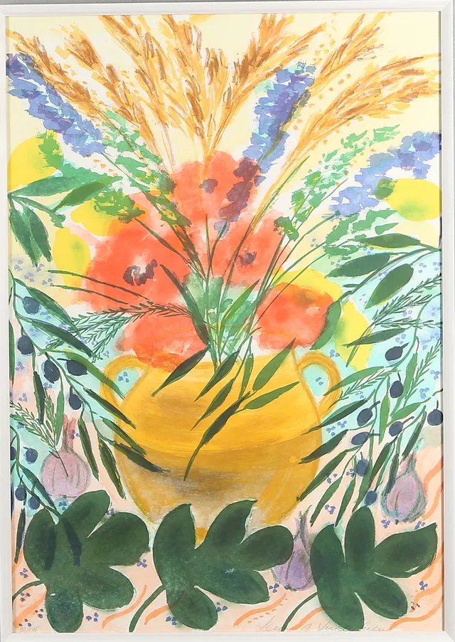 LENA LINDERHOLM. Färglitografi, blomsterstileben, signerad och numrerad.