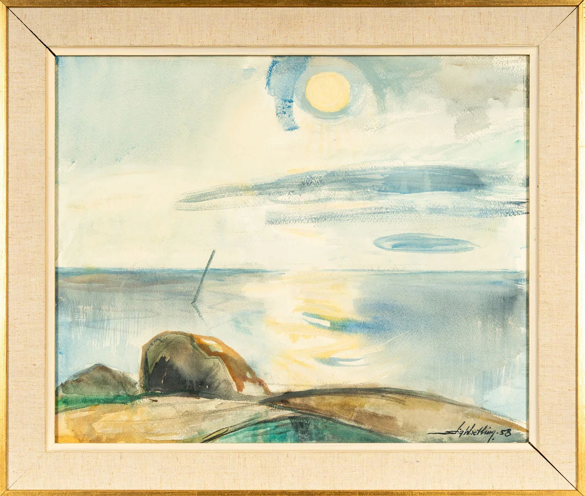 STIG WRETLING. Akvarell på papper "Månsken" Signerad & daterad: 1958. — Paintings — Norrlands Auktionsverk