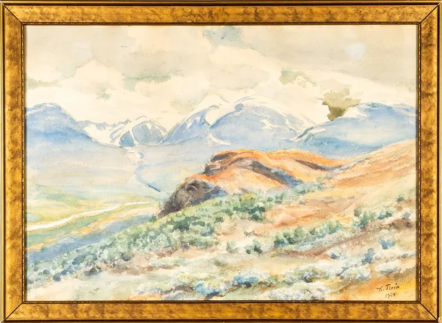 KARL TIRÉN. Akvarell på papper, Fjäll vid norra Lappland, Signerad & daterad 1924.