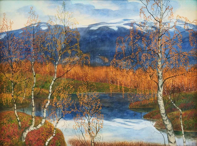 PER JULIUS. Höstmotiv, akvarell, signerad P. Julius.