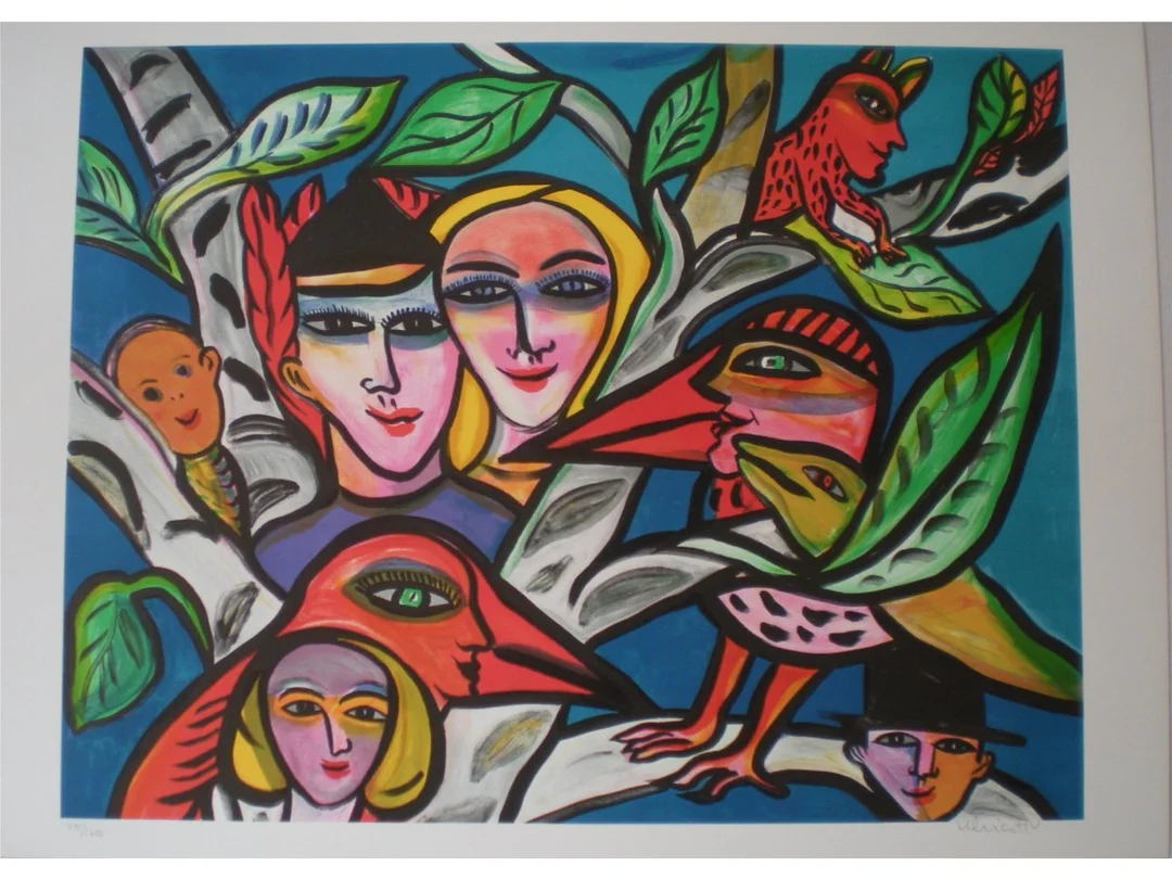 Ulrica Hydman-Vallien, Färglitografi, "Familjen" Signerad och numrerad, 85x 62 cm, oramad — Konst/Grafik — Kaplans