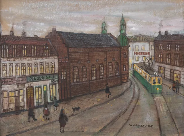 ÅKE WALDEMAR LARSSON. Kvarteret Ripan Föreningsgatan Malmö, gouache, signerad och daterad Waldemar 1975.