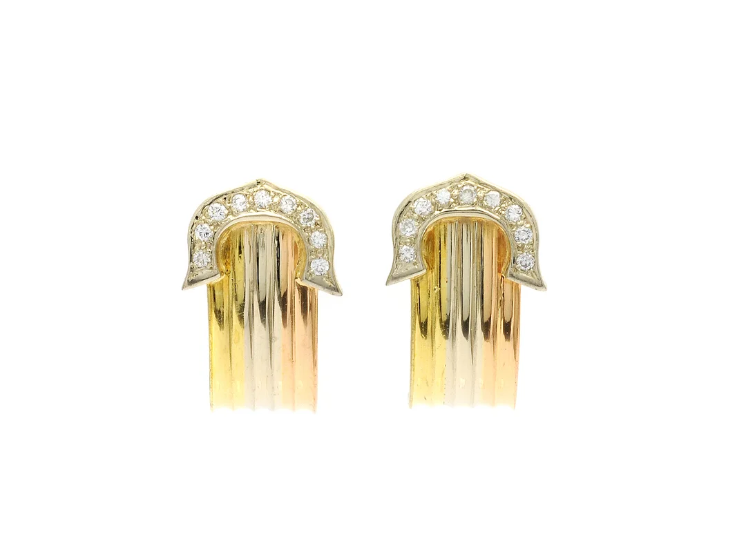 ÖRHÄNGEN, 18K guld, 3-färgat, 18 briljantslipade diamanter ca 0,12 ctv, ca TW/VS, vikt 6,5 g. — Smycken/Örhängen — Kaplans