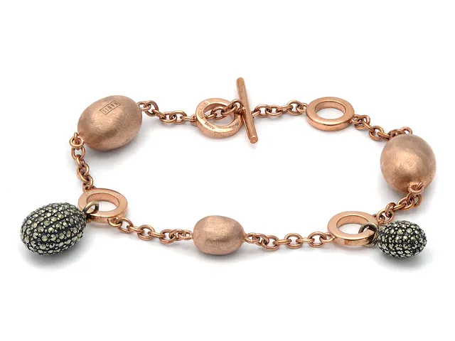 NANIS, armband, sterlingsilver, roséförgyllning, markasiter, längd 18,5 eller 21 cm, sammetspåse.