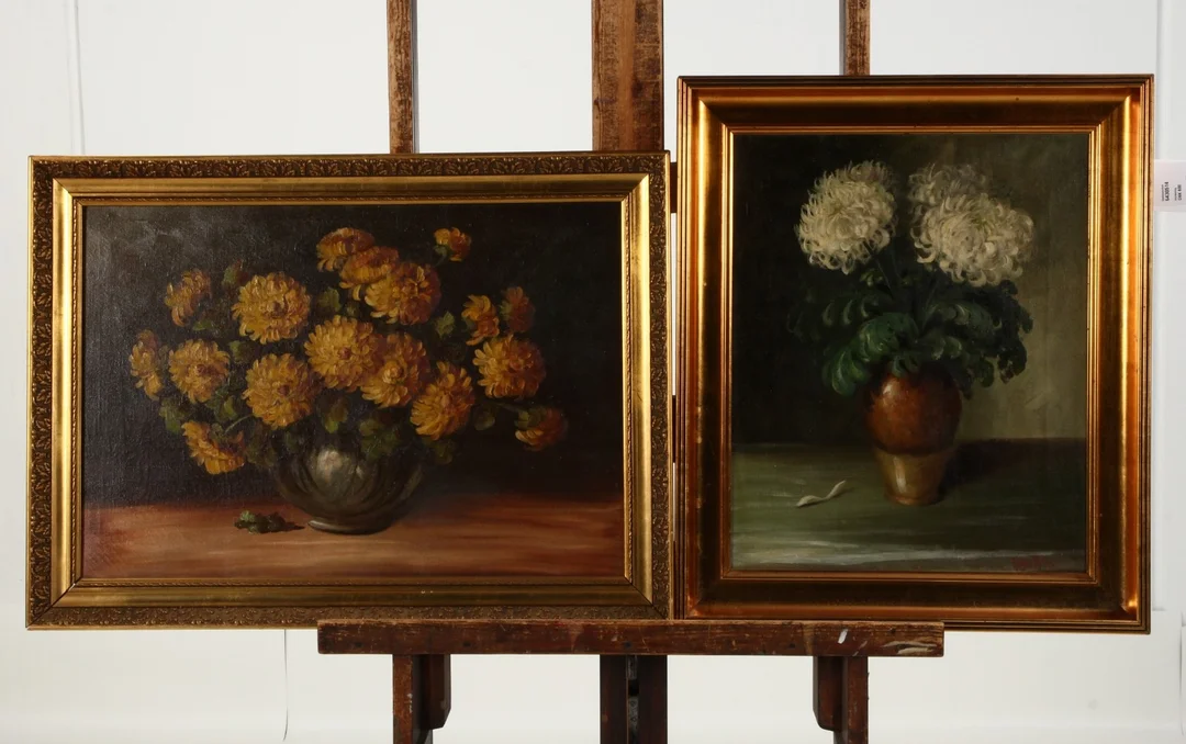 Holger Fischer. Two flower lots (2) — Paintings and sculptures/Older pictorial arts — Lauritz