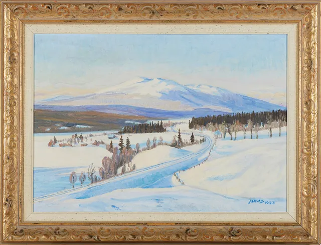 PAUL JONZE (1883-1973). "Sol över Vällistafjället", olja på duk, signerad samt daterad 1932.