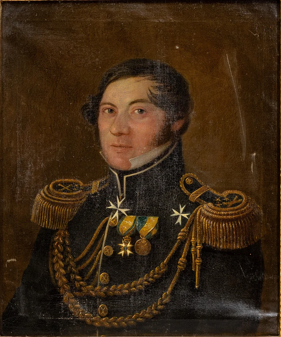OKÄND KONSTNÄR. Porträtt av Major Fredrich Teodor von Platen f. 1788 d. 1843, olja på duk, osignerad, 1800-tal. — Paintings — Auktionshuset Kolonn