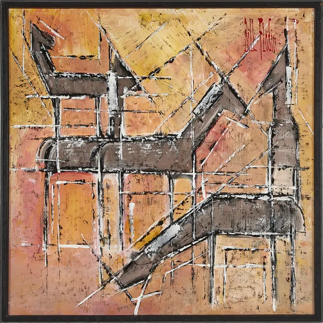 BILL FLODIN (1934-1976). "Hästar på bete", akryl på pannå, signerad.