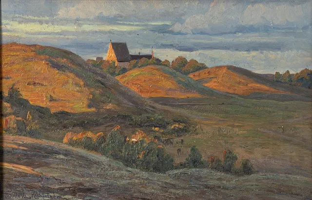 Charlotte Wahlström, Vy mot Gamla Uppsala kyrka och Uppsala högar.