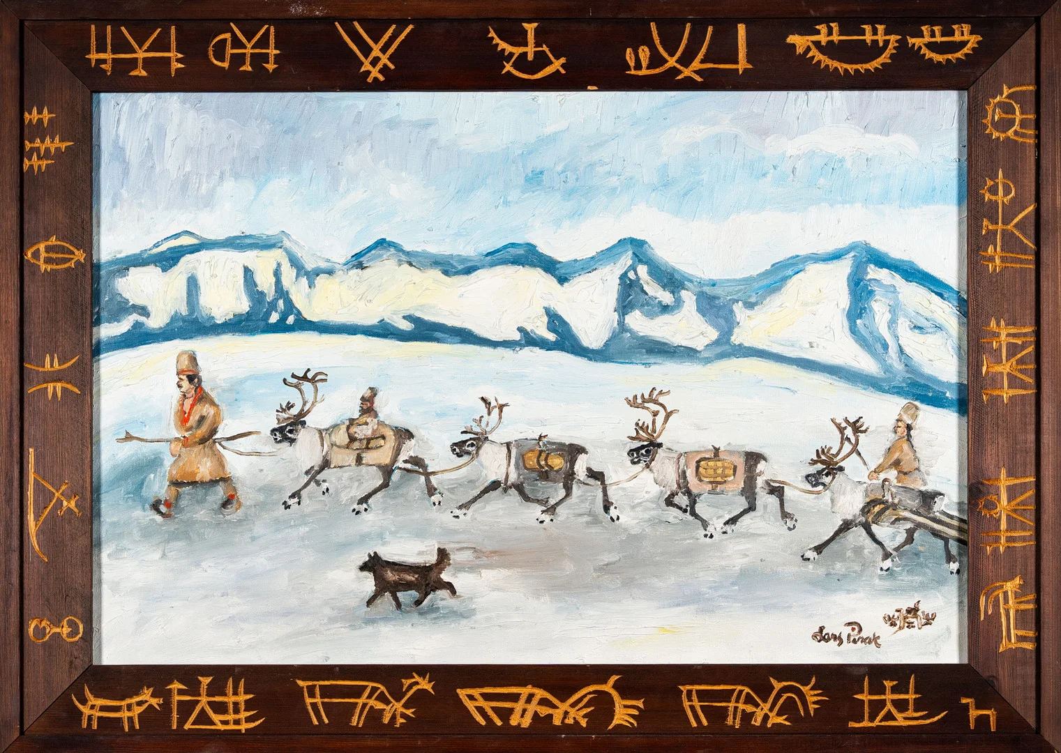 LARS PIRAK. Olja på duk, Renrajd, Ram med dekor, Signerad 1900-tal. — Paintings — Norrlands Auktionsverk
