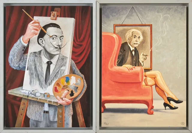 LARS KARLSSON. Salvador Dali och Albert Einstein, 2 serigrafier, monogramsignerade och numrerade 2/90 och 39/60.