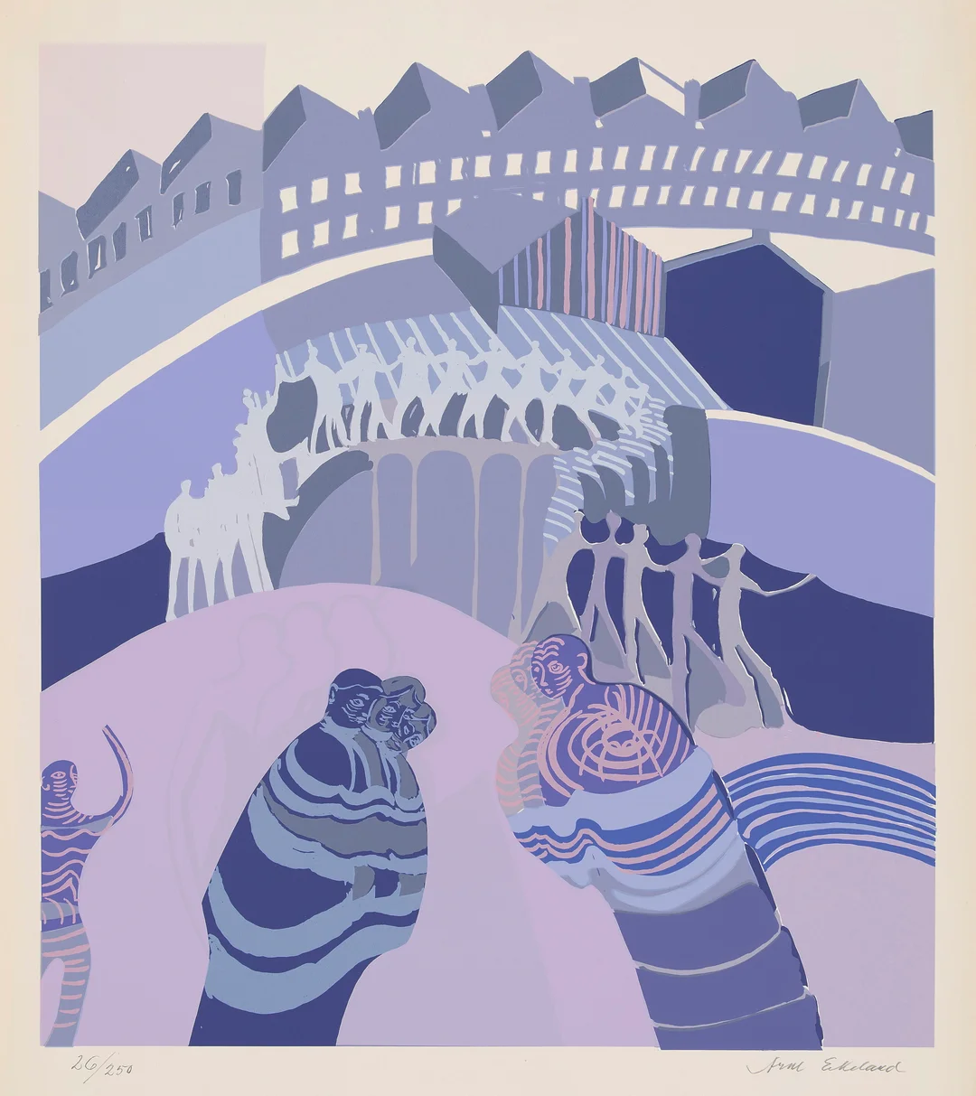 Ekeland, Arne — "Babylon faller/Opptog" 1974 — Kunst/Grafikk — Blomqvist