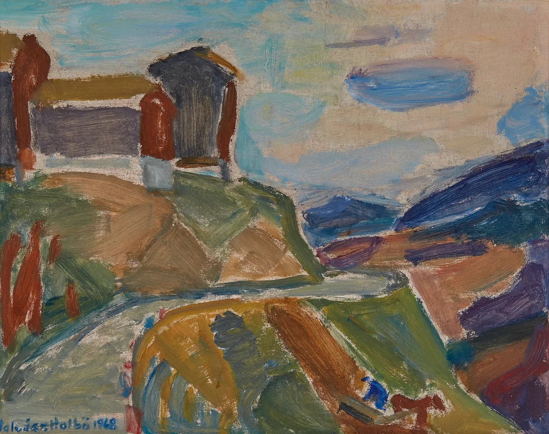Holbø, Halvdan — "Nordgard, Svare, Vågå" 1968 — Kunst/Maleri — Blomqvist
