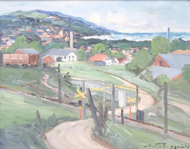 NILS ENGQUIST. OLJA PÅ DUK. LANDSKAPSMOTIV FRÅN BÅSTAD.