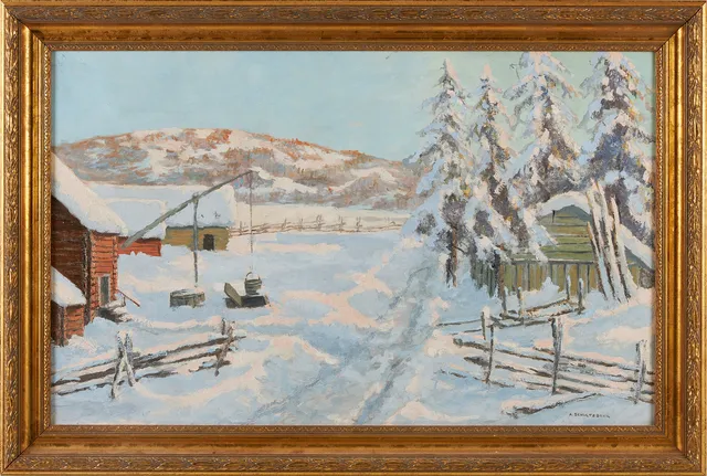 ANSHELM SCHULTZBERG. Gård i vinterskrud.