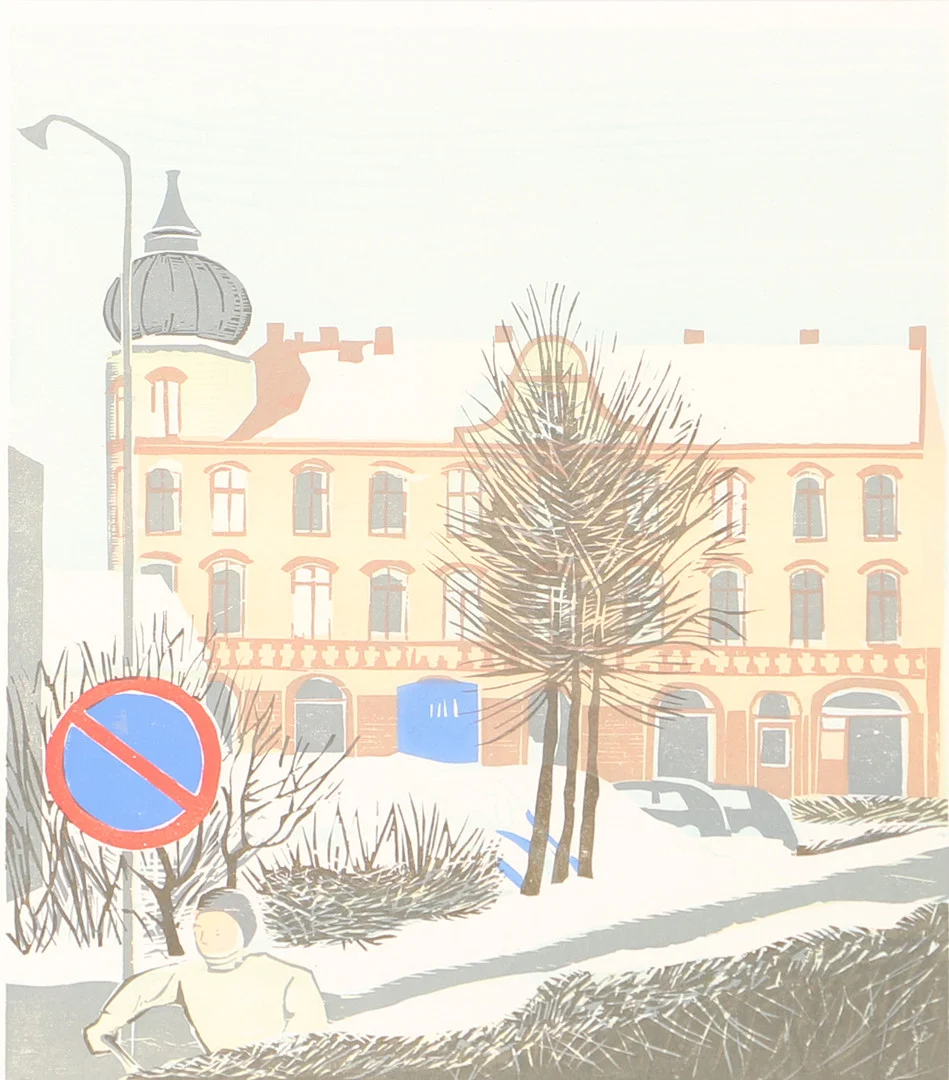 SVEN LJUNGBERG. Motiv från Ljungby, färglitografi, signerad. — Engravings & Prints — Helsingborgs Auktionskammare