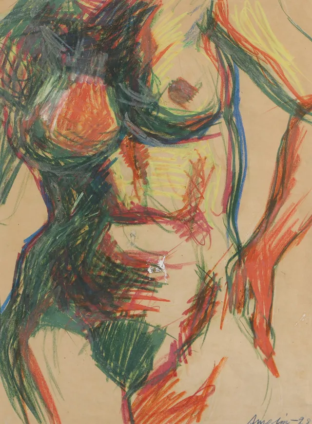 ALBIN AMELIN. Kvinnostudie, krita, signerad Amelin -28.