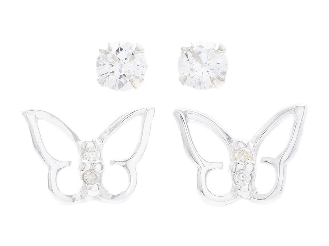 ÖRHÄNGEN, 2 par, sterlingsilver, cubic zirconia, fjäril, enstensörhängen, stift, vikt 1,0 g. — Smycken/Örhängen — Kaplans