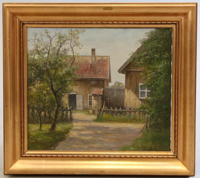 SEVERIN NILSON. Gårdsmotiv, olja på duk, signerad.