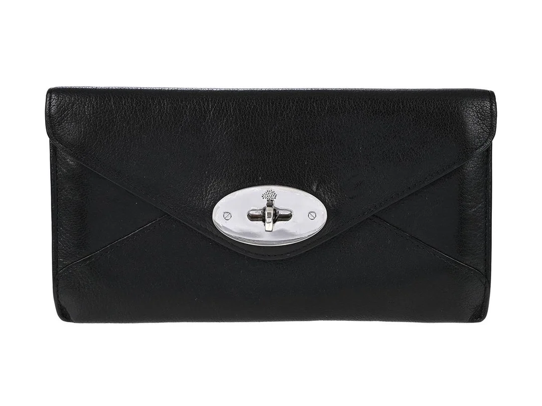 PLÅNBOK, MULBERRY, Envelope Wallet, svart läder, silverfärgade beslag, kontokort, sedlar, dustbag, bruksslitage. — Accessoarer/Plånböcker — Kaplans