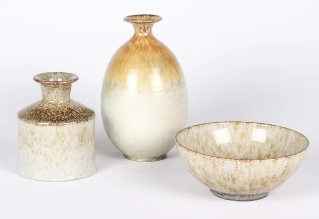 Kjell Bolinder for Höganäs. Two vases and a bowl of glazed stoneware (3)