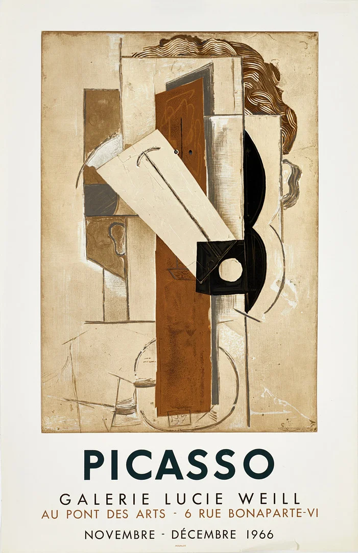 PABLO PICASSO (Spanien, 1881-1973, Frankrike). Efter. Utställningsaffisch, Galerie Lucie Weill, 1966, litograferad av Henri Deschampes, tryck Mourlot Frères. — Engravings & Prints — Crafoord Auktioner Stockholm