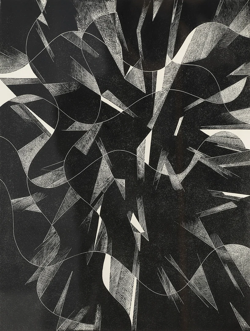 PER-ERIK BÖKLIN (1913-1999). Svart-vit komposition, signerad, daterad och numrerad Per Erik Böklin -51, 17/150, träsnitt. — Engravings & Prints — Crafoord Auktioner Stockholm