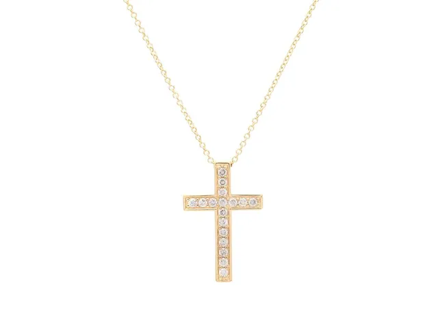 COLLIER, 18K guld, 17 briljantslipade diamanter ca 0,28 ctv, ca TW-TCr/VVS-VS, kors 21 x 14 mm, kedja 41/43 cm, vikt 3,5 g.