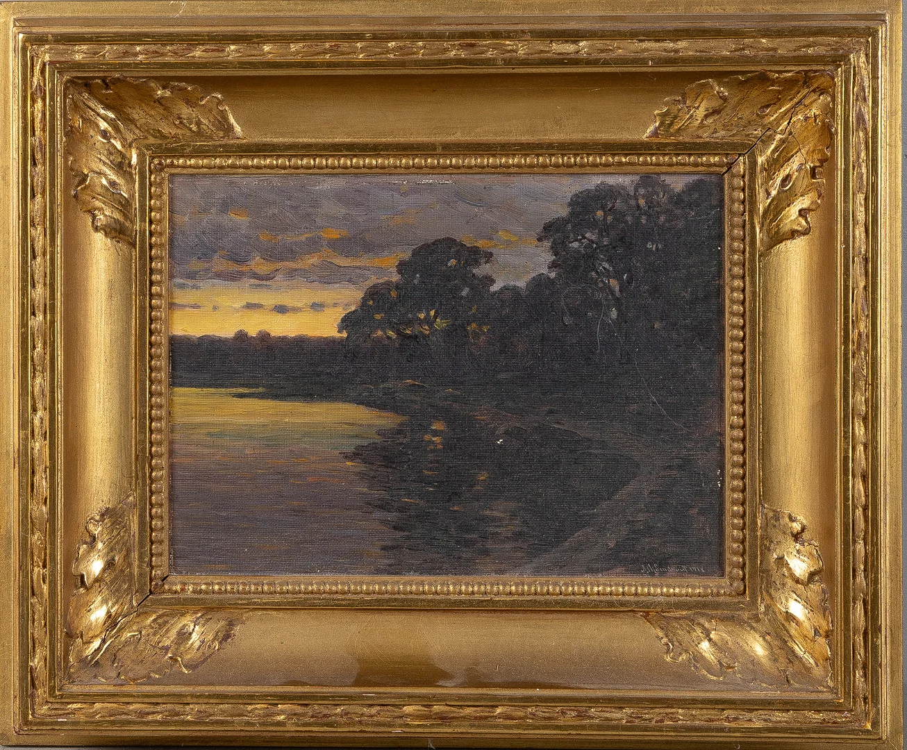 AXEL HJALMAR LINDQVIST (1843-1917). Insjölandskap i solnedgång, olja på papp. — Paintings — Stockholms Auktionsverk Helsingborg