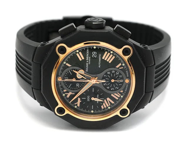 BAUME & MERCIER, Genève, Riviera XXL (200 Meters), Cal ETA , Serie nr. 5062307 , Ref nr. MOA08758, Boett nr. 65608, kronograf, herrur, 43 mm, svarteloxerat stål/rosé guld, automatisk, safirglas, datum, integrerat gummiband, viklås, Ref nr. PM MF, ca 2007.