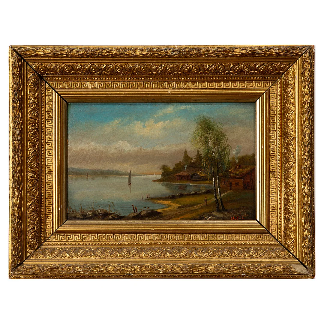 OKÄND KONSTNÄR. Olja på pannå, signerad LA. C-L, daterad-88. — Paintings — Stockholms Auktionsverk Göteborg