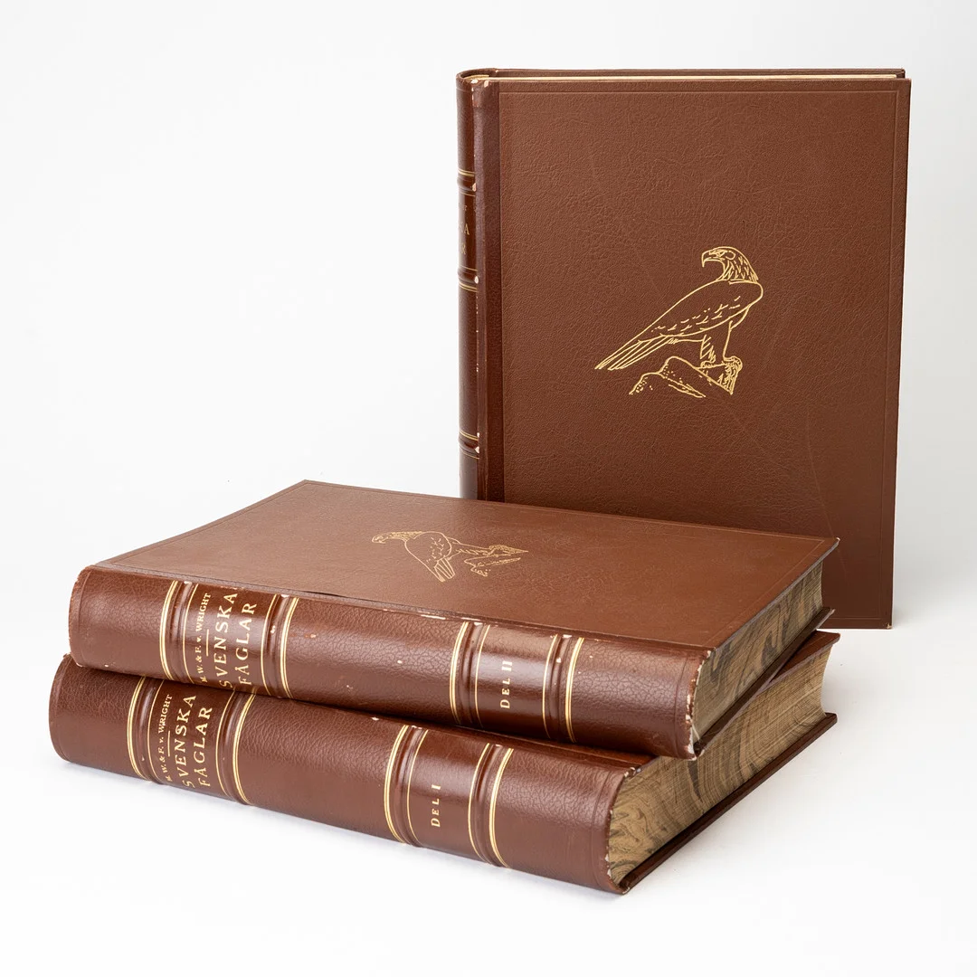 . M. W. & F. VON WRIGHT, 3 volymer, "Svenska fåglar", Andra upplagan, Börtzells tryckeri AB, Stockholm, 1929. — Books — Auktionshuset Kolonn