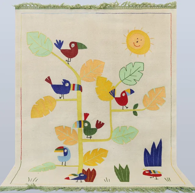 ORIENTMATTA, handvävd, kelim, handbroderi, motiv med fåglar, ca 200x145 cm.