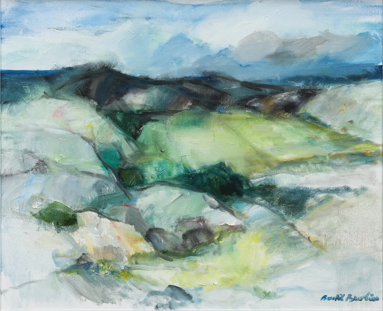 BERTIL BROLIN. olja på duk, "Gröna fält", signerad. — Paintings — Auktionsmagasinet Vänersborg